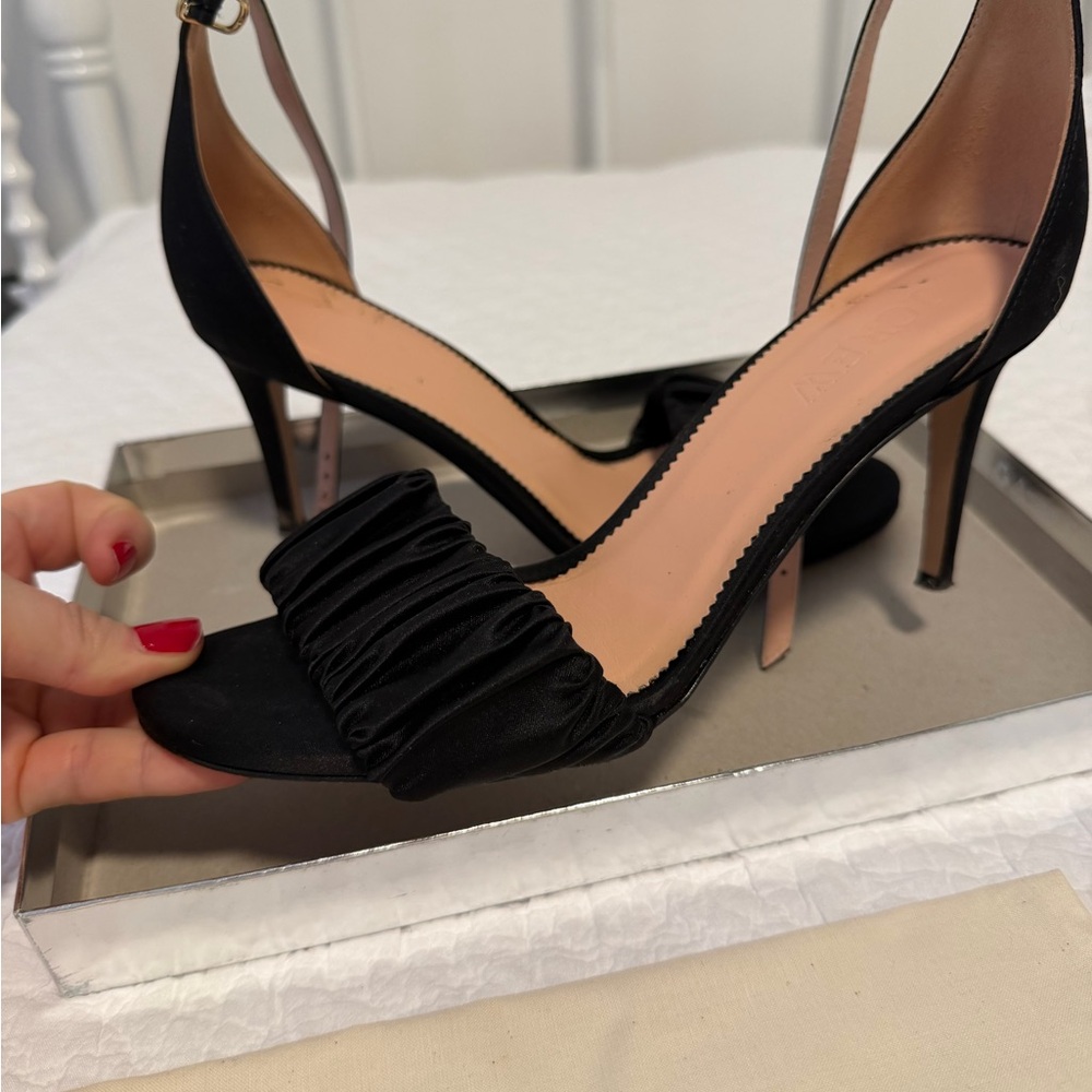 J. Crew collection Black Satin Heels/ Rylie scrunch sandal